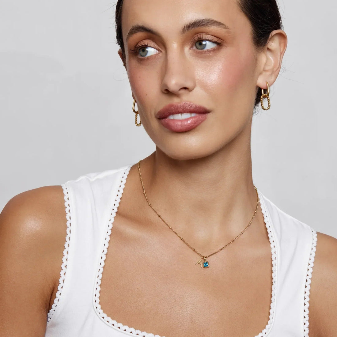 Initial Necklace with Gemstone