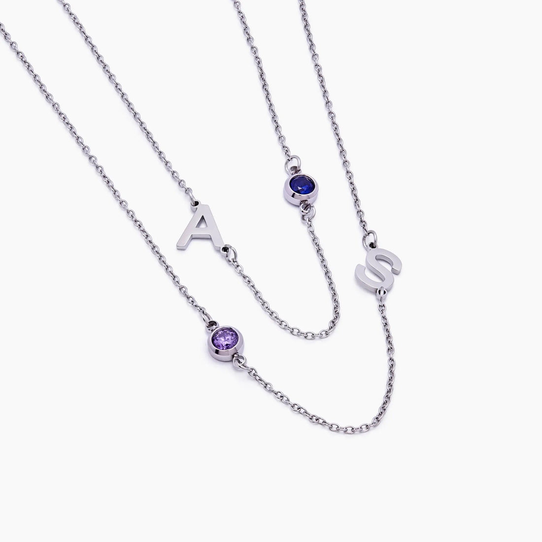 Name Necklace with Side Initial and Birthstone