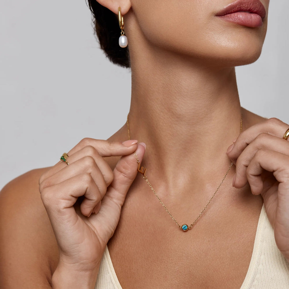 Name Necklace with Side Initial and Birthstone