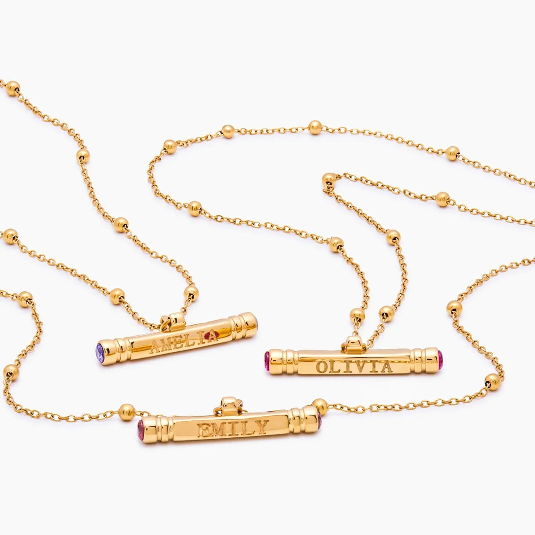 Personalised T-Bar Necklace with Name and Birthstone