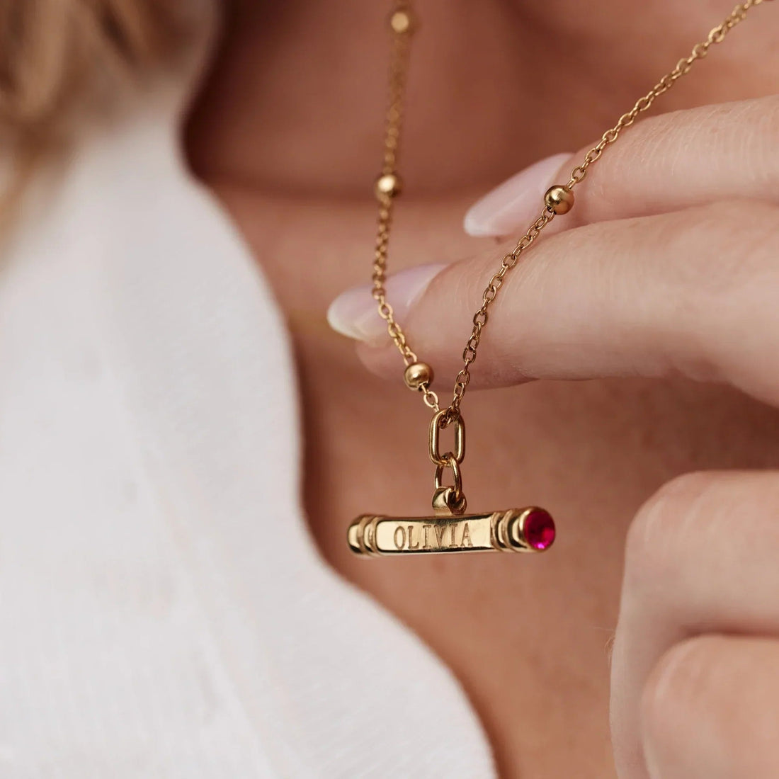 Personalised T-Bar Necklace with Name and Birthstone