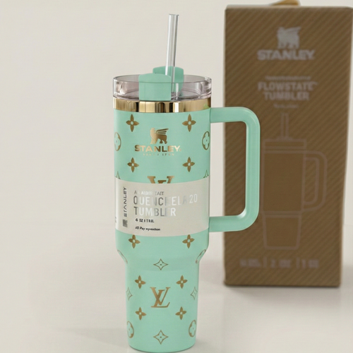 40oz (1.18L) Luxury-Inspired Quencher Tumbler – Aqua Blue