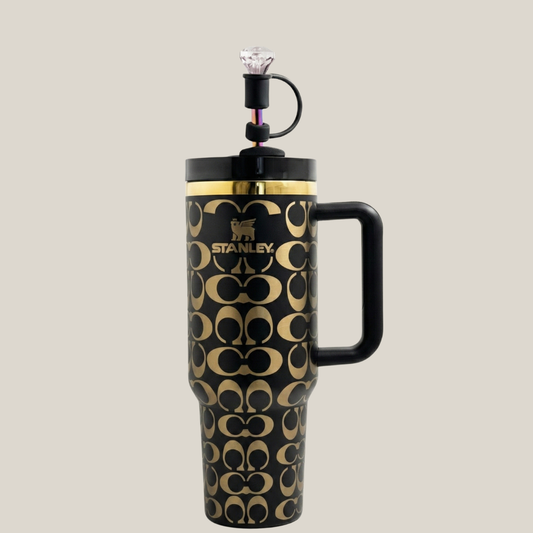 40oz Holographic Monogram Quencher Tumbler – Black & Gold