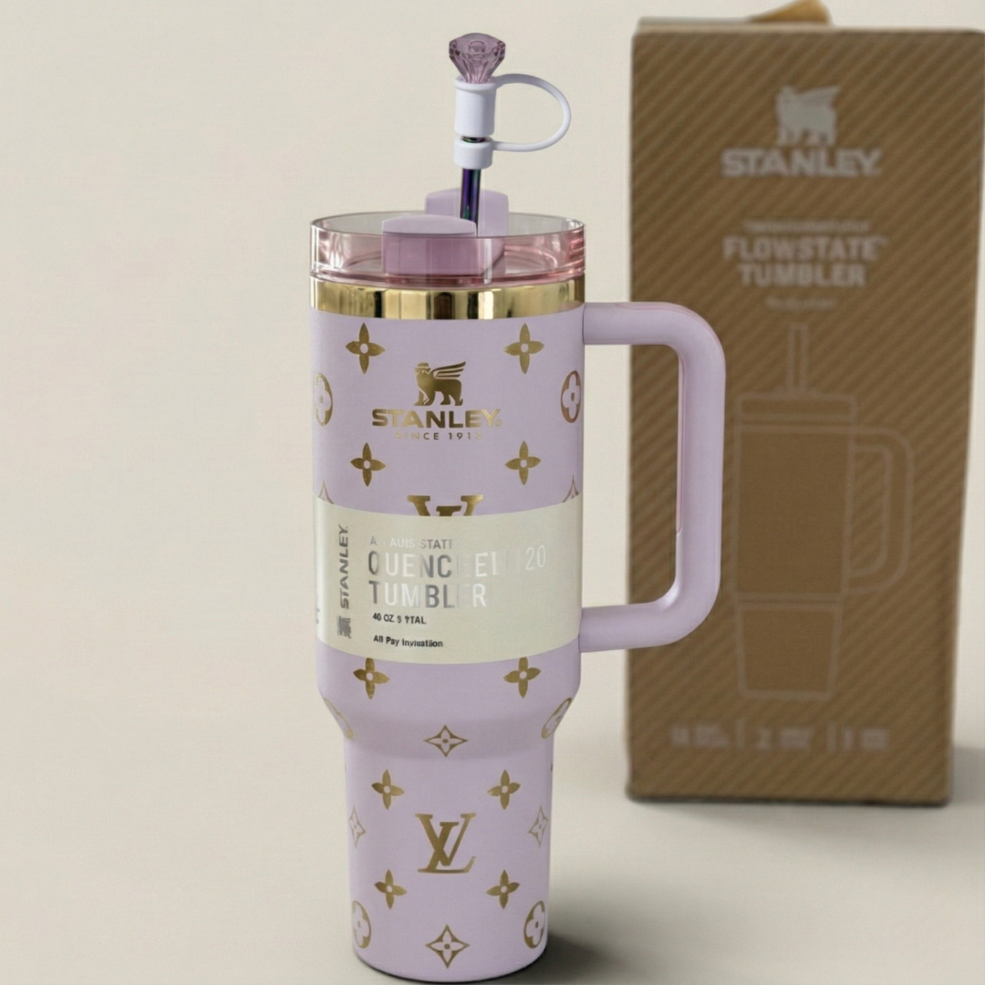 40oz (1.18L) Luxury-Inspired Quencher Tumbler + Luxury Keychain + Gem Straw Topper – Lilac