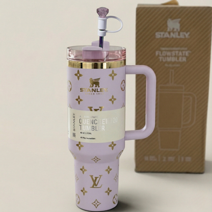40oz (1.18L) Luxury-Inspired Quencher Tumbler + Luxury Keychain + Gem Straw Topper – Lilac