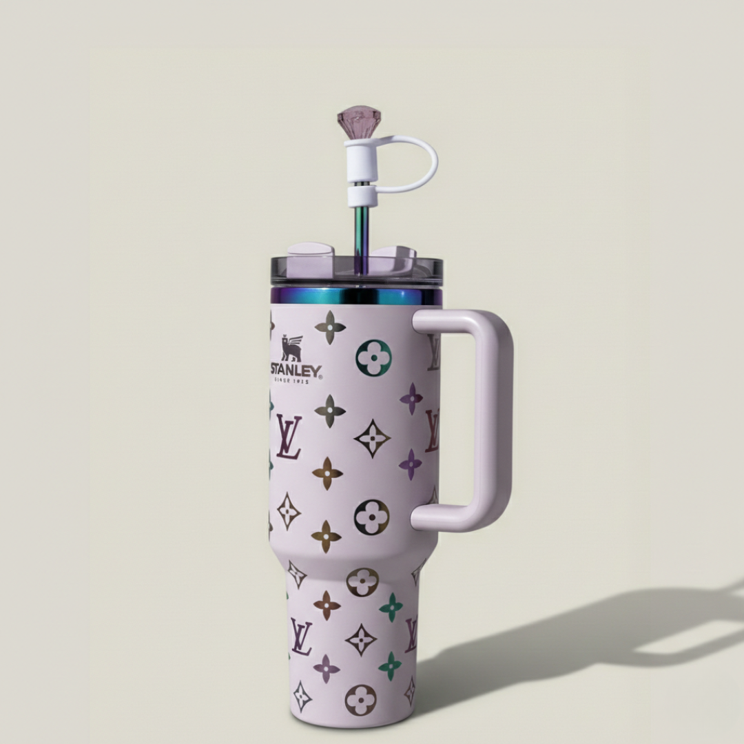 40oz (1.18L) Luxury-Inspired Quencher Tumbler + Luxury Keychain + Gem Straw Topper – Lilac