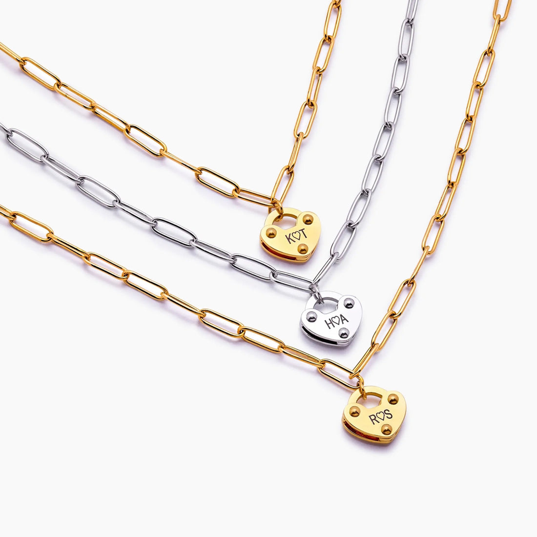 Name Necklace with Heart Padlock and Initial