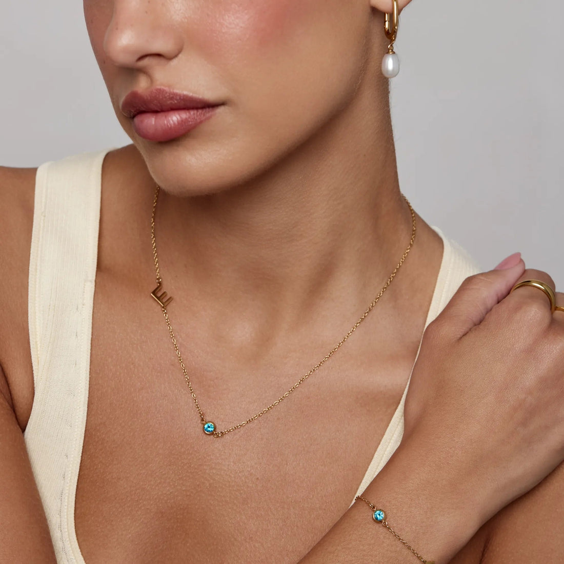 Name Necklace with Side Initial and Birthstone