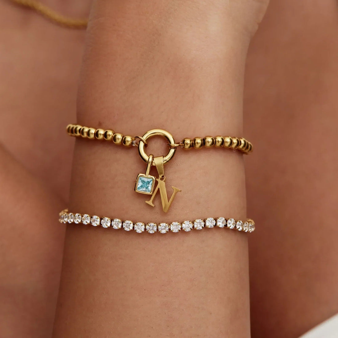 Initial Bracelet with Birthstone