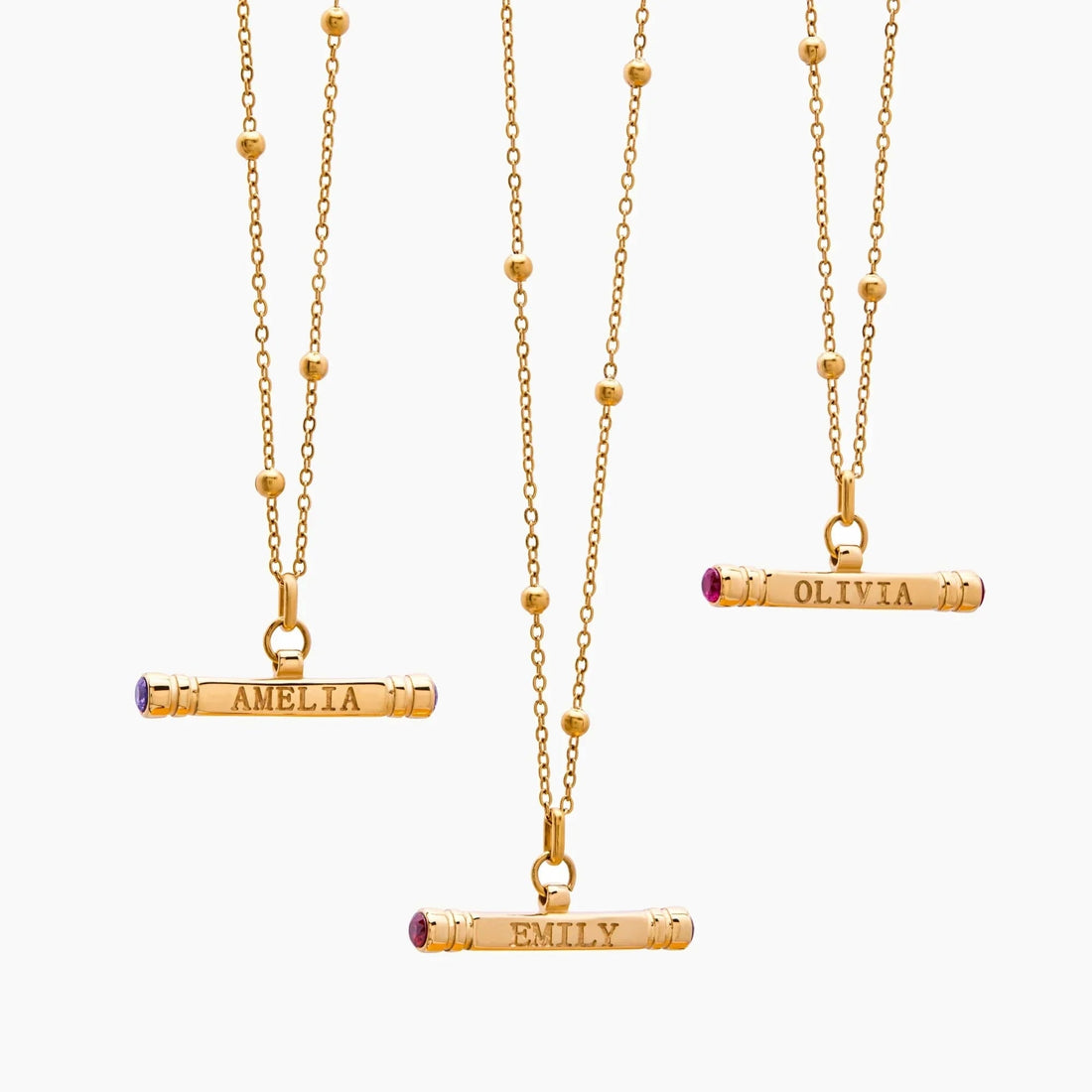 Personalised T-Bar Necklace with Name and Birthstone