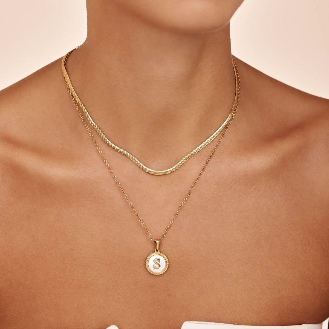 Necklace with Mother-of-Pearl Initial Pendant