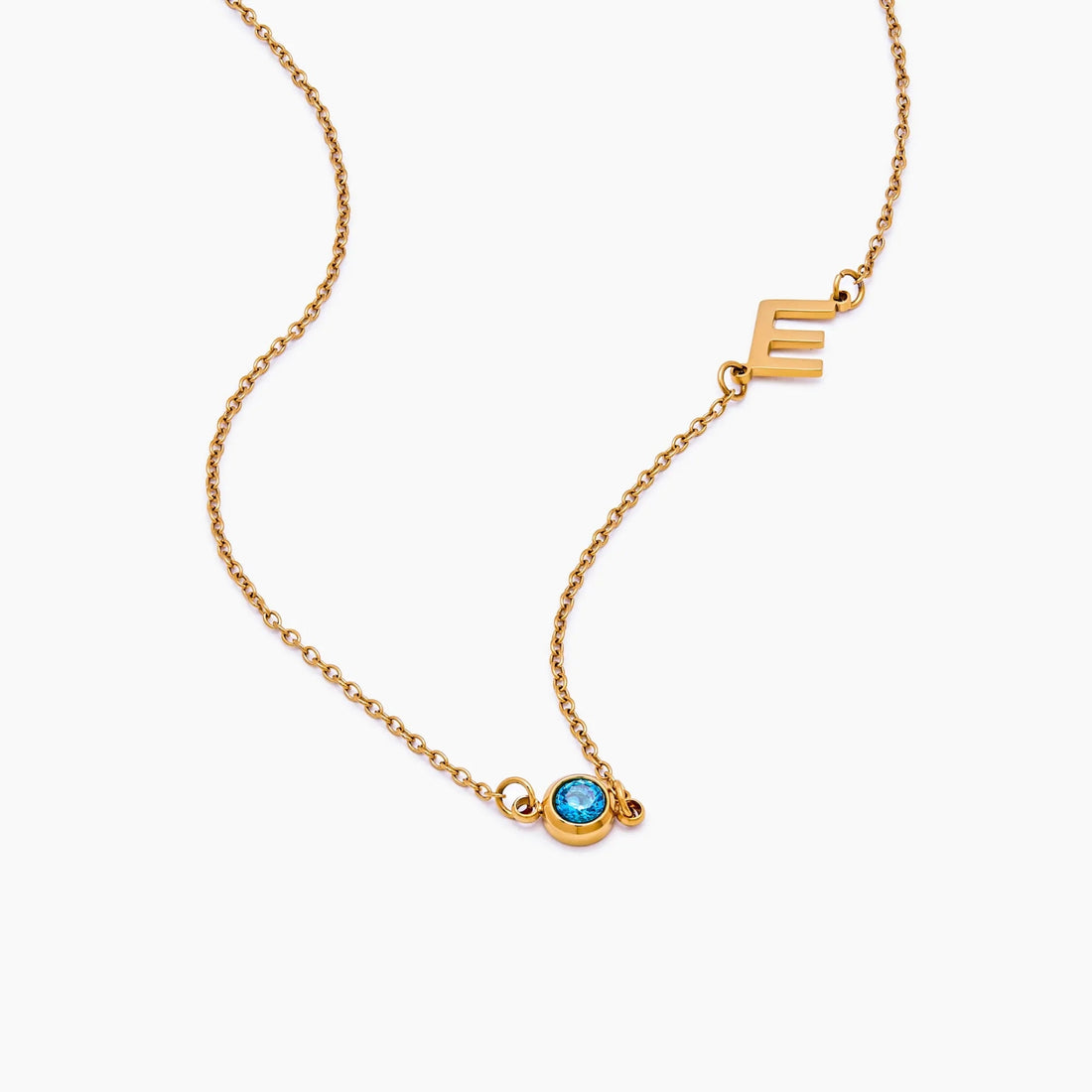 Name Necklace with Side Initial and Birthstone