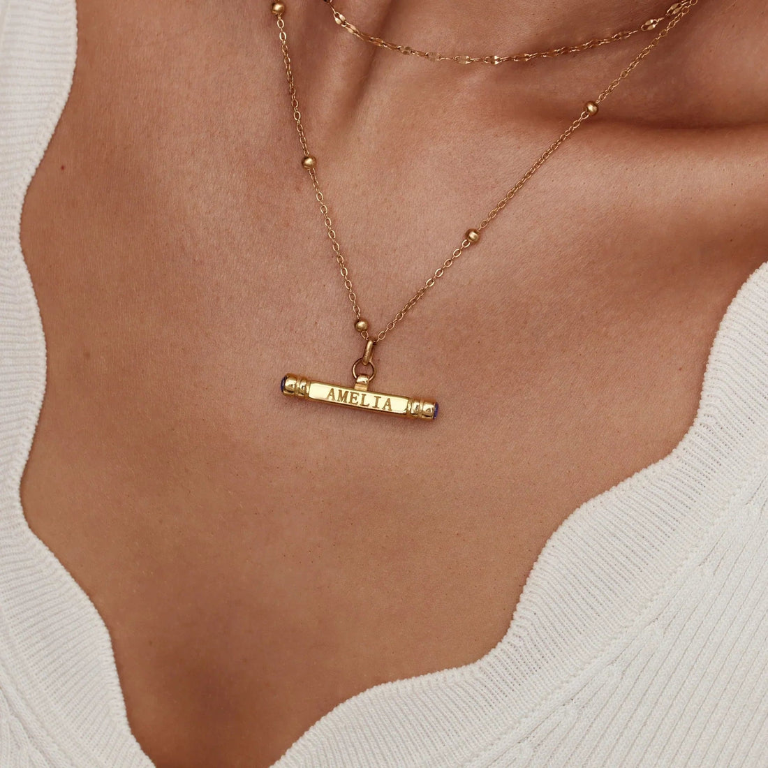 Personalised T-Bar Necklace with Name and Birthstone