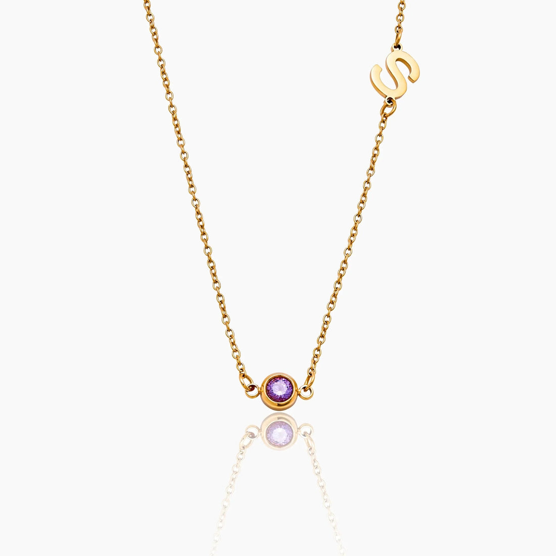 Name Necklace with Side Initial and Birthstone