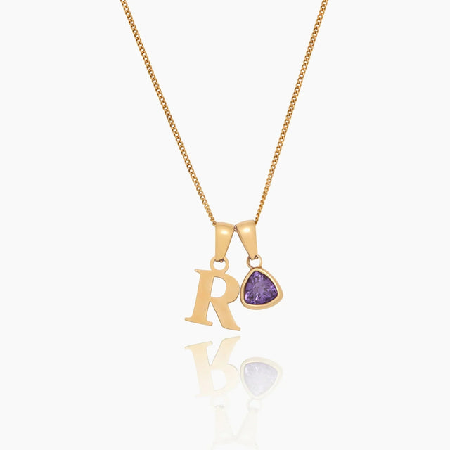 Initial Necklace with Birthstone Charm