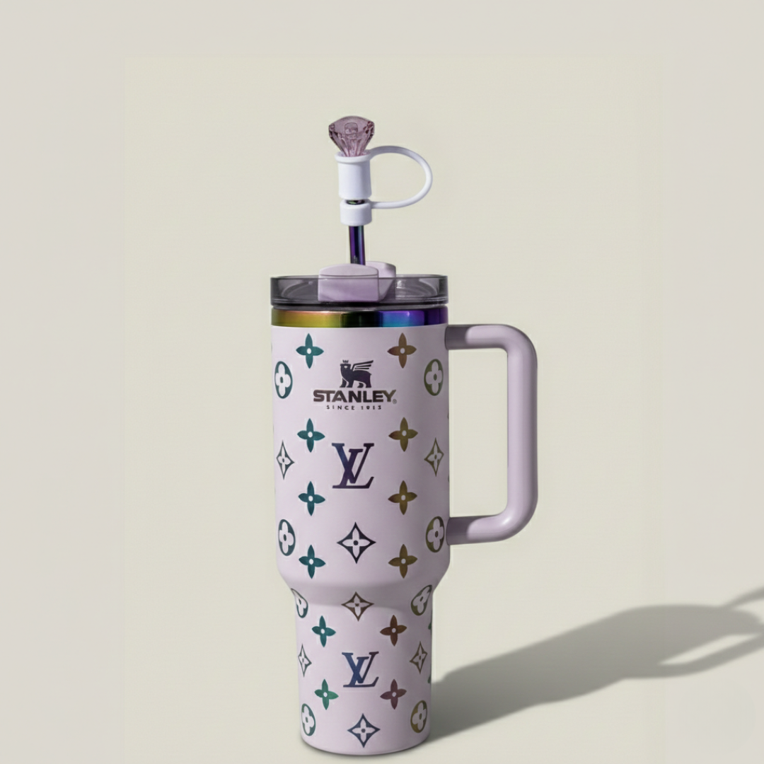 40oz (1.18L) Luxury-Inspired Quencher Tumbler + Luxury Keychain + Gem Straw Topper – Lilac